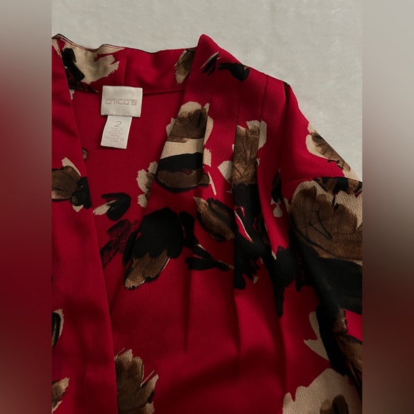 Chico's Burgundy Floral V Neck Blouse, Size 2/12 - Picture 15 of 16